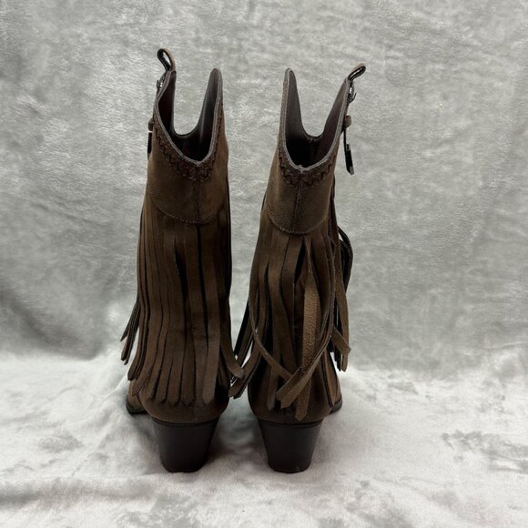 Pierre Dumas Cowgirl-10 Women's Brown Fringe Western Ankle Boots Size 7.5 - Picture 6 of 9